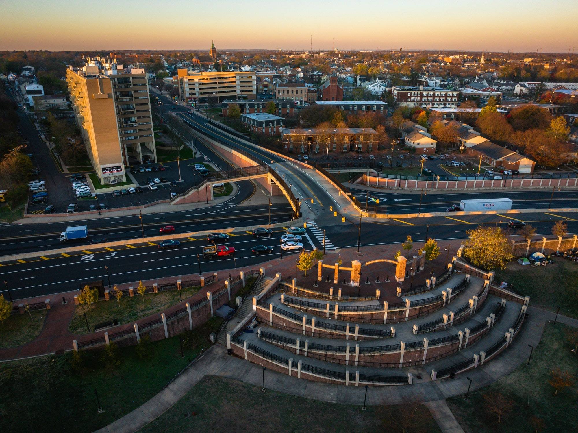 Aerial view of the sunrise in New Brunswick, New Jersey