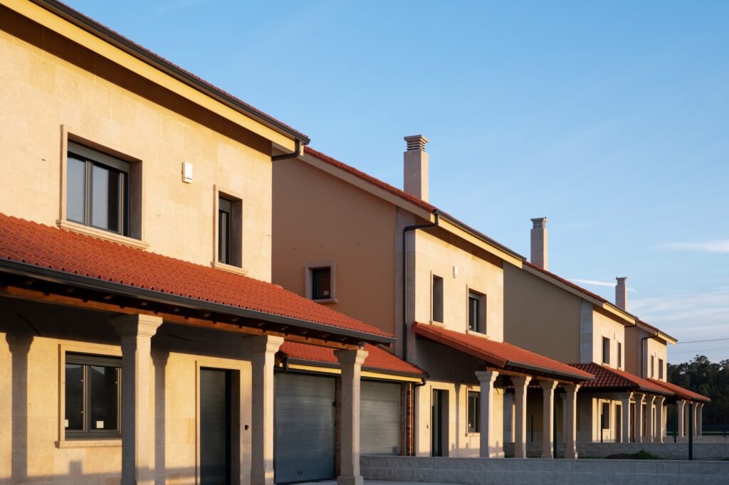 Row of new townhouses or condominiums